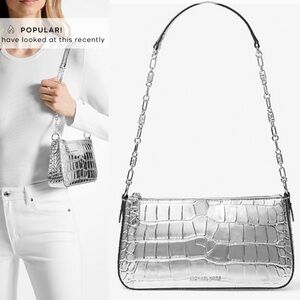 NWT Michael Kors Empire Metallic Crocodile Embossed Leather Chain Link Bag $258
